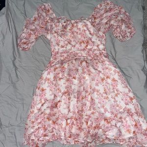 Pink Floral Square Neck Dress